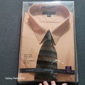 Croft & Barrow Mens Salmon Dress Shirt Hand Craft Silk Tie Set XXL 18.5-19 34/35